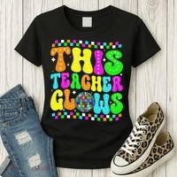 This Teacher 80s 90s Teacherss Day Glows Last Day Of School Women's T-Shirt thumb 3