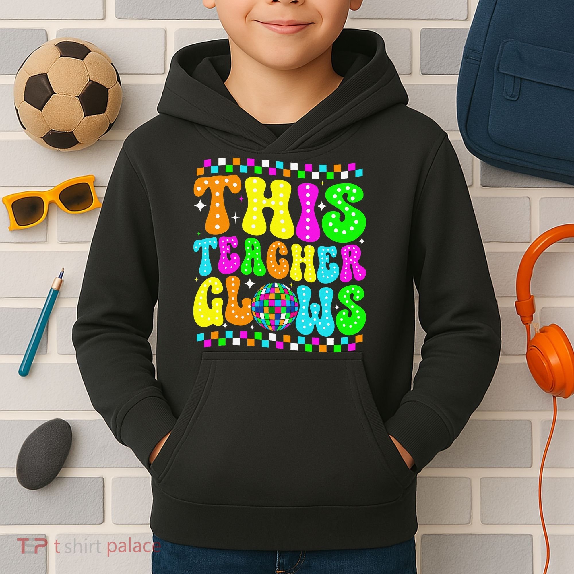 This Teacher 80s 90s Teacherss Day Glows Last Day Of School Kids Hoodie