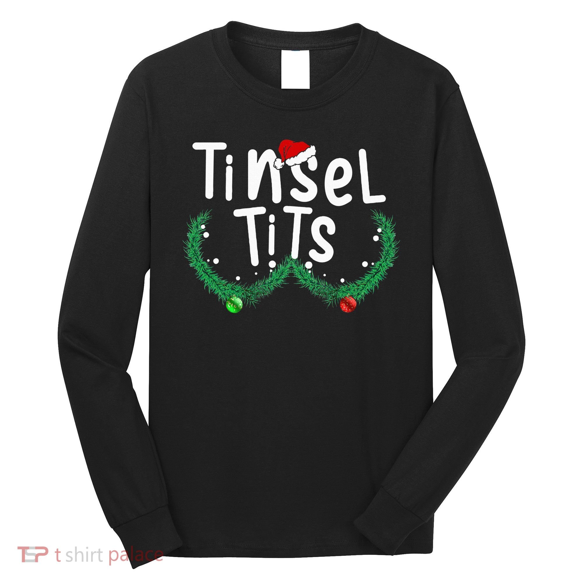 Tinsel Tits And Jingle Balls Funny Matching Christmas Couple Long Sleeve Shirt