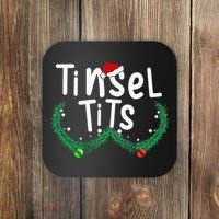 Tinsel Tits And Jingle Balls Funny Matching Christmas Couple Coaster thumb 0