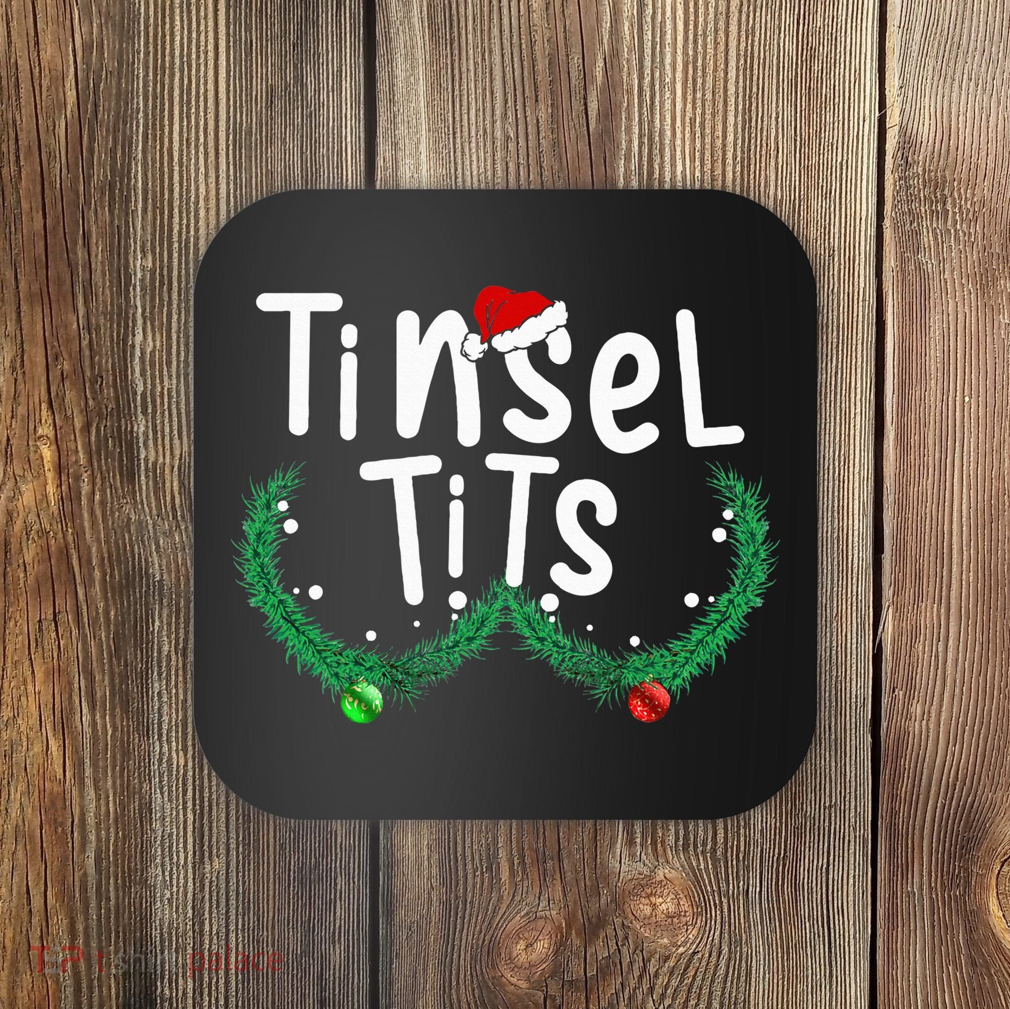 Tinsel Tits And Jingle Balls Funny Matching Christmas Couple Coaster