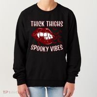 Thick Thighs And Spooky Vibes Vampire Bat Lips Gift Women's Sweatshirt thumb 0