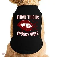Thick Thighs And Spooky Vibes Vampire Bat Lips Gift Doggie Tank thumb 0