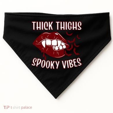 Thick Thighs And Spooky Vibes Vampire Bat Lips Gift USA-Made Doggie Bandana