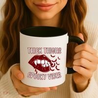 Thick Thighs And Spooky Vibes Vampire Bat Lips Gift Coffee Mug thumb 3