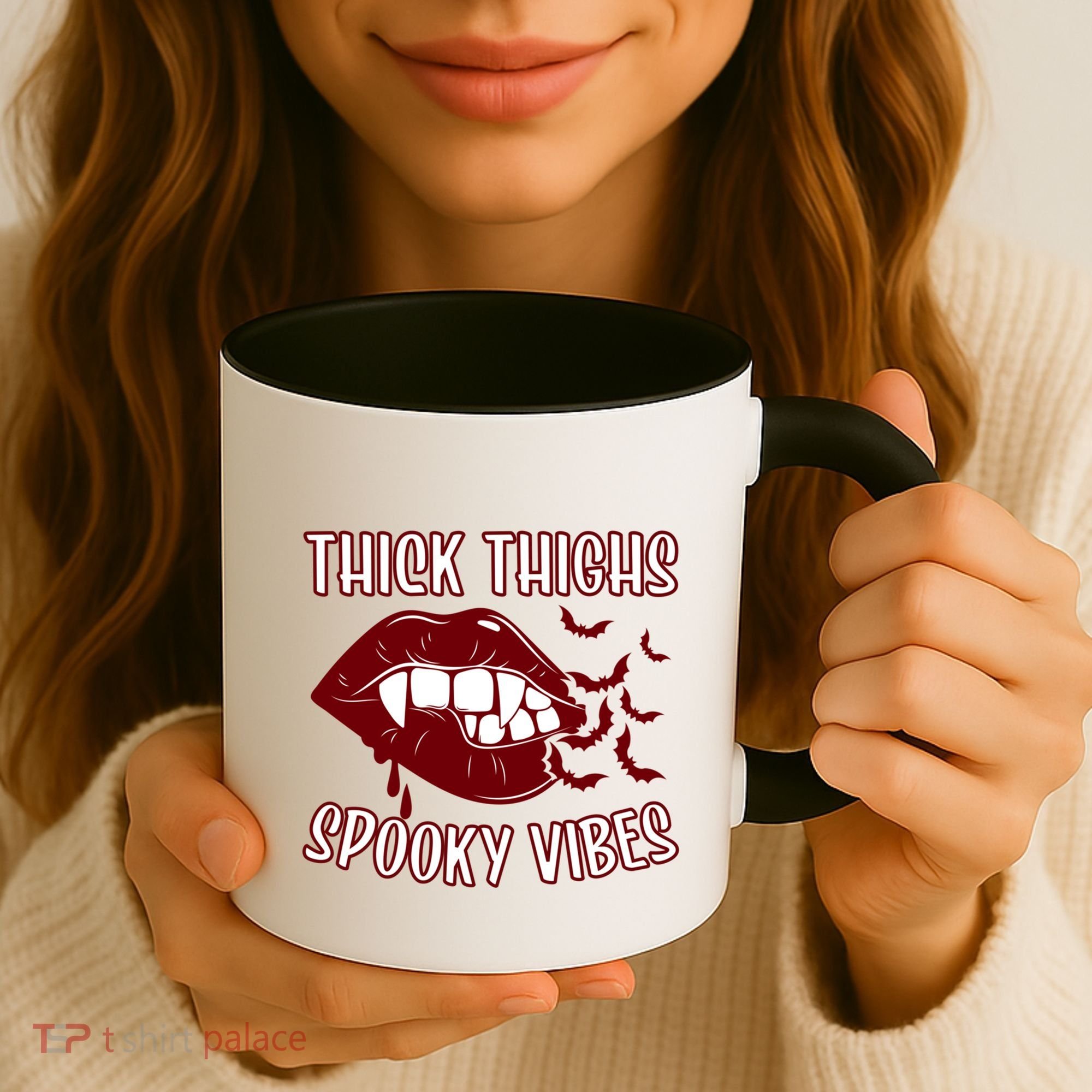 Thick Thighs And Spooky Vibes Vampire Bat Lips Gift Coffee Mug
