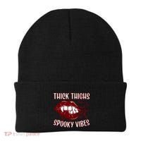 Thick Thighs And Spooky Vibes Vampire Bat Lips Gift Beanie thumb 0