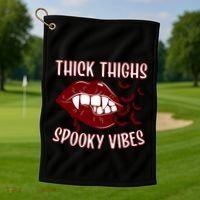 Thick Thighs And Spooky Vibes Vampire Bat Lips Gift Golf Towel thumb 1