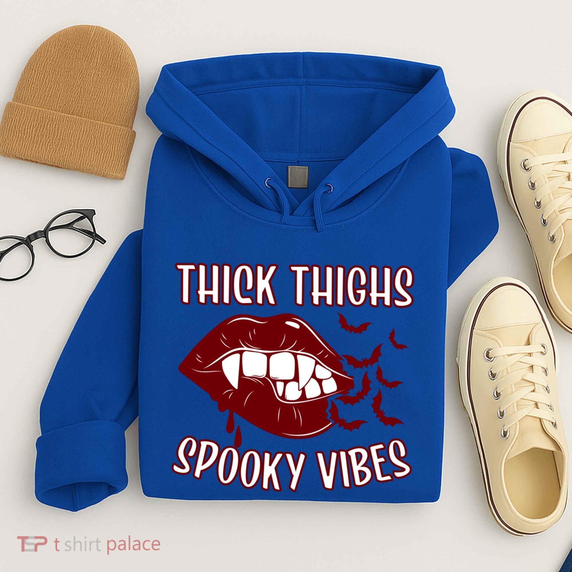 Thick Thighs And Spooky Vibes Vampire Bat Lips Gift Hoodie
