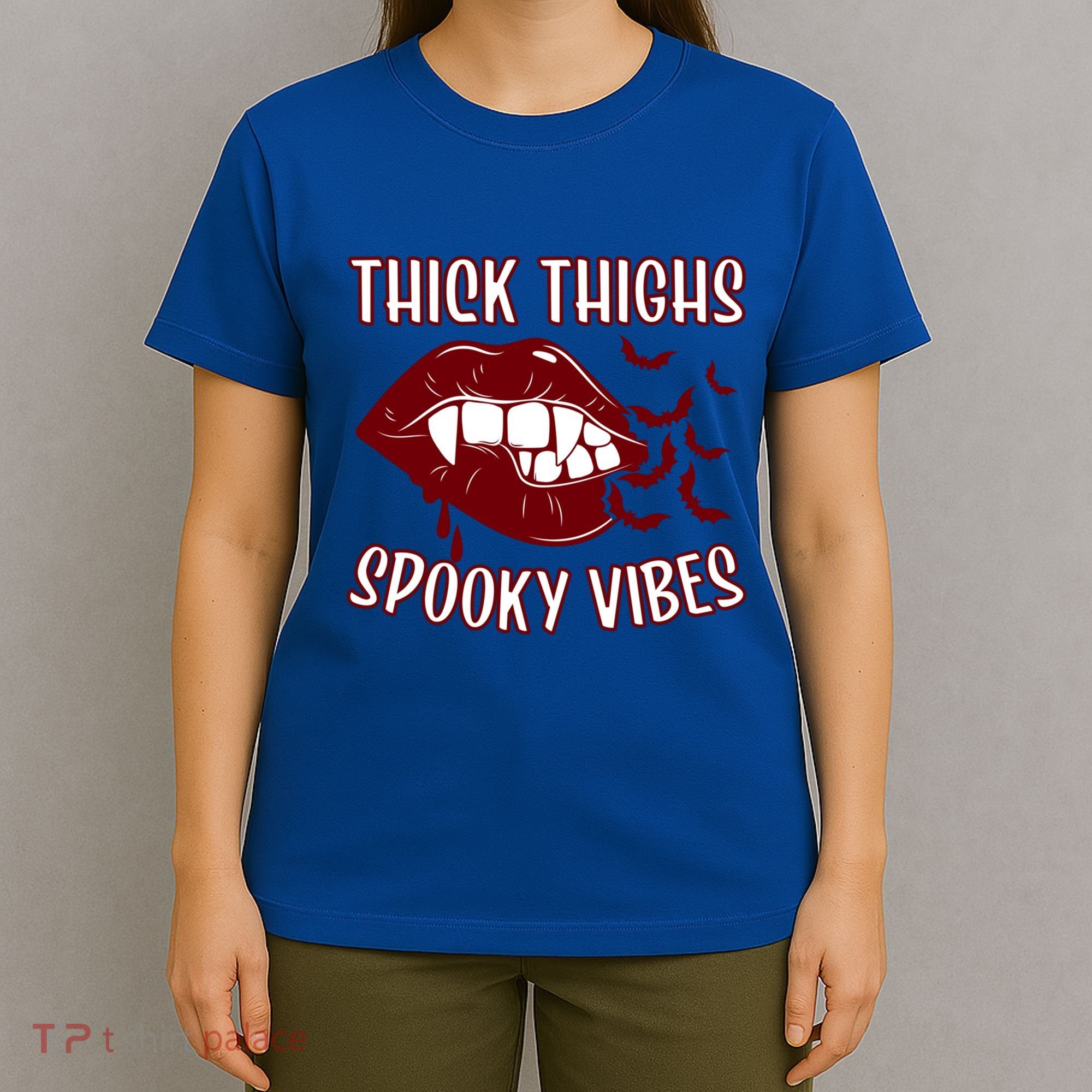 Thick Thighs And Spooky Vibes Vampire Bat Lips Gift T-Shirt