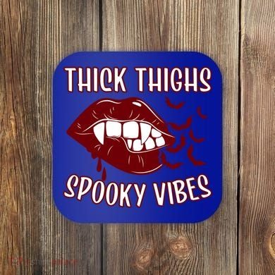 Thick Thighs And Spooky Vibes Vampire Bat Lips Gift Coaster
