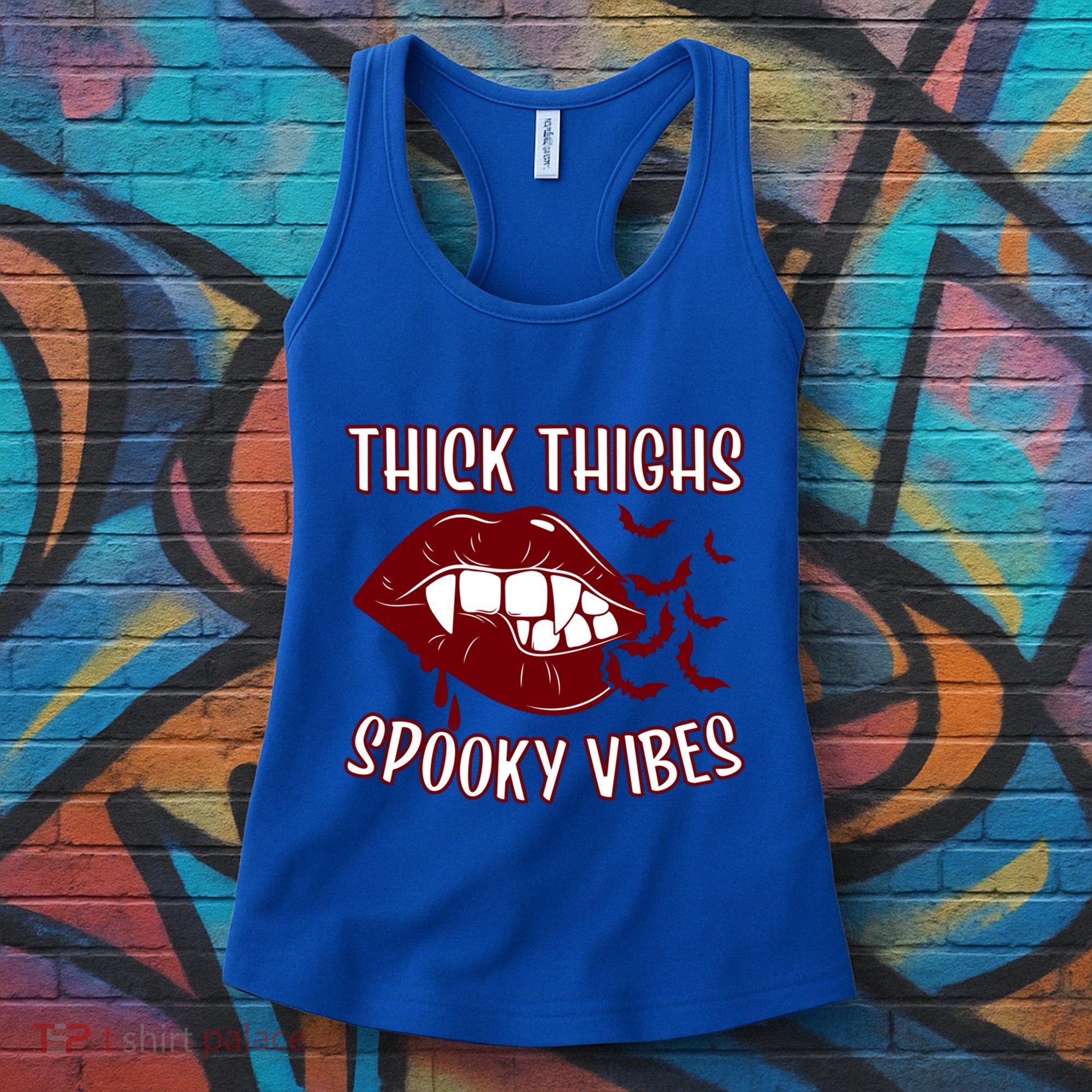 Thick Thighs And Spooky Vibes Vampire Bat Lips Gift Women's Tank Top