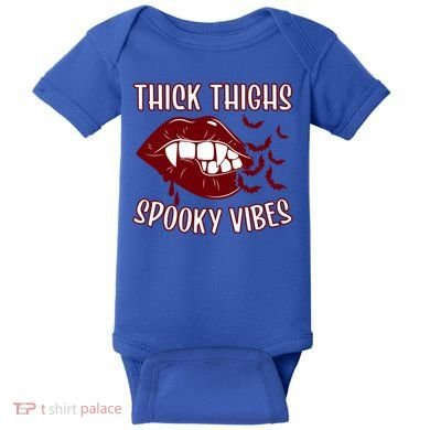 Thick Thighs And Spooky Vibes Vampire Bat Lips Gift Baby Bodysuit