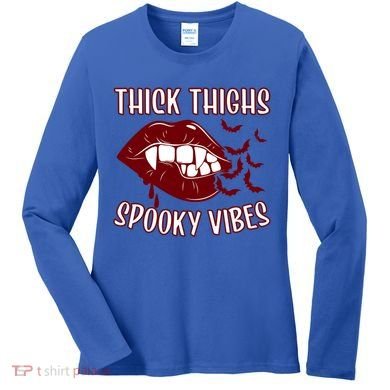 Thick Thighs And Spooky Vibes Vampire Bat Lips Gift Women's Long Sleeve Shirt