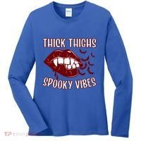 Thick Thighs And Spooky Vibes Vampire Bat Lips Gift Women's Long Sleeve Shirt thumb 0