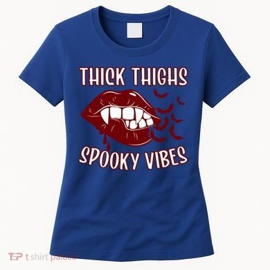 Thick Thighs And Spooky Vibes Vampire Bat Lips Gift Women's T-Shirt