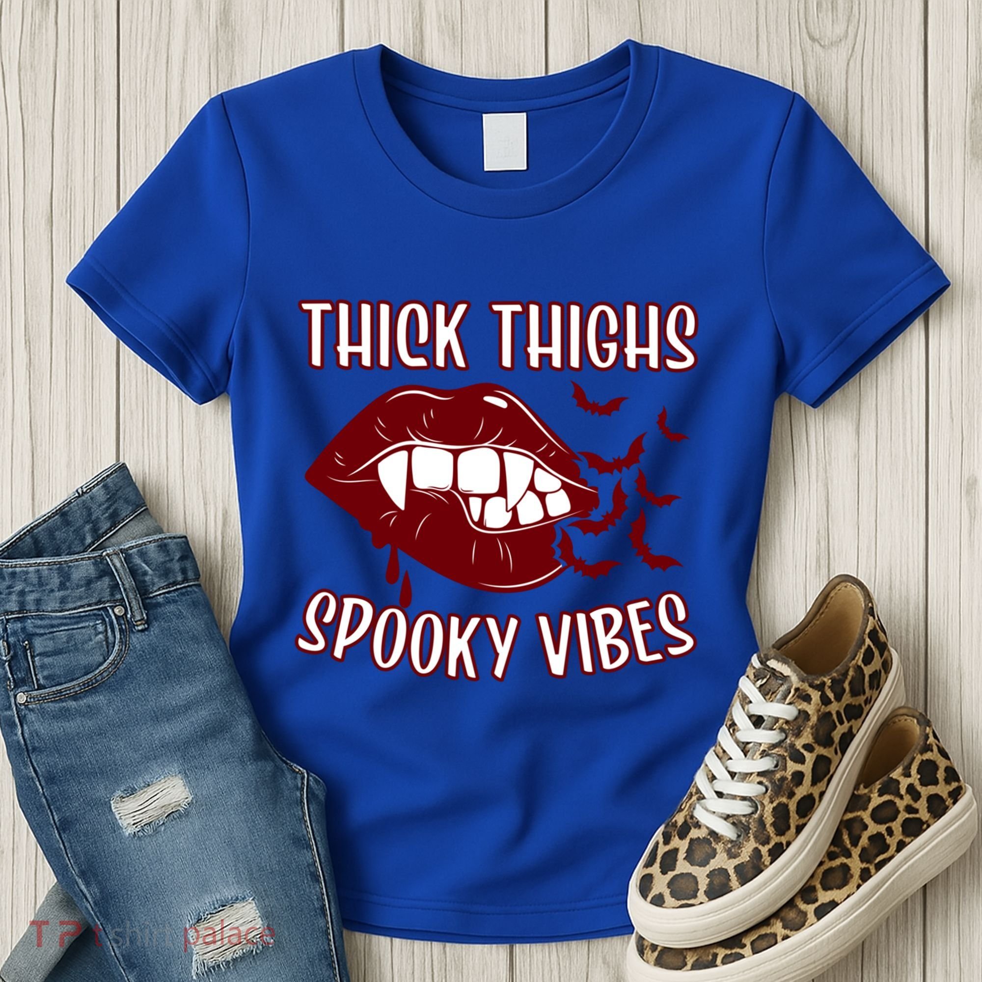 Thick Thighs And Spooky Vibes Vampire Bat Lips Gift Women's T-Shirt