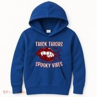 Thick Thighs And Spooky Vibes Vampire Bat Lips Gift Kids Hoodie thumb 0