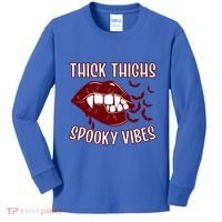 Thick Thighs And Spooky Vibes Vampire Bat Lips Gift Kids Long Sleeve Shirt thumb 0