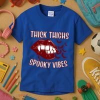 Thick Thighs And Spooky Vibes Vampire Bat Lips Gift Kids T-Shirt thumb 3