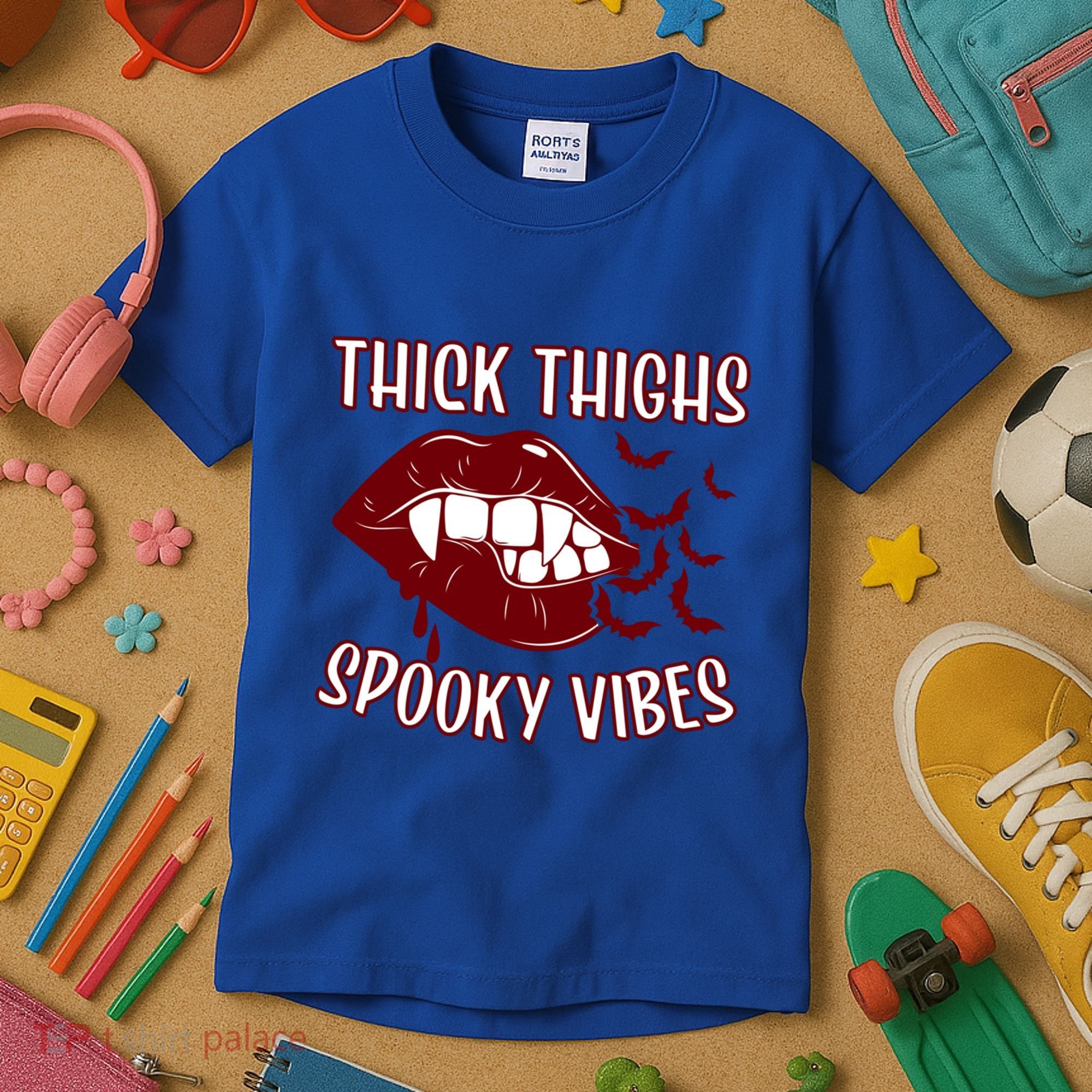 Thick Thighs And Spooky Vibes Vampire Bat Lips Gift Kids T-Shirt
