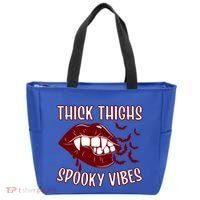 Thick Thighs And Spooky Vibes Vampire Bat Lips Gift Tote Bag thumb 0