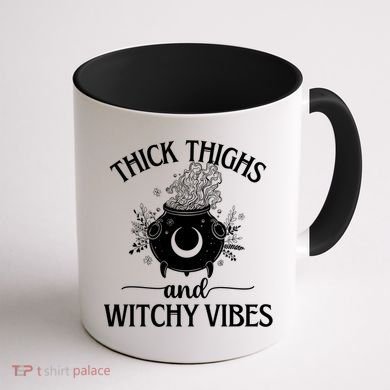 Thick Thighs And Witchy Vibes Halloween Cute Gift Coffee Mug back
