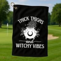 Thick Thighs And Witchy Vibes Halloween Cute Gift Golf Towel thumb 1