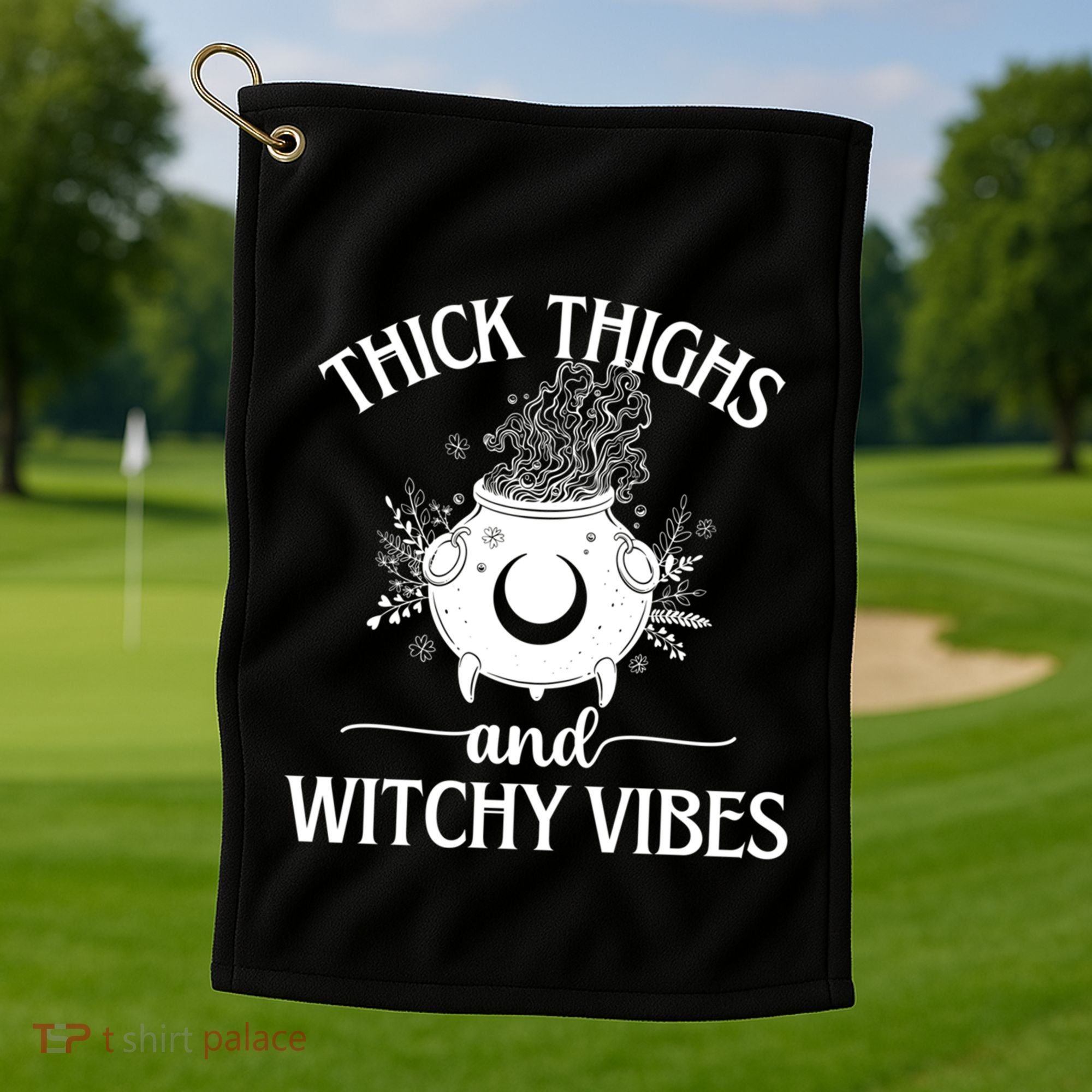 Thick Thighs And Witchy Vibes Halloween Cute Gift Golf Towel