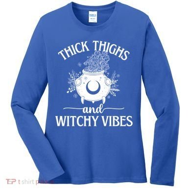 Thick Thighs And Witchy Vibes Halloween Cute Gift Women's Long Sleeve Shirt