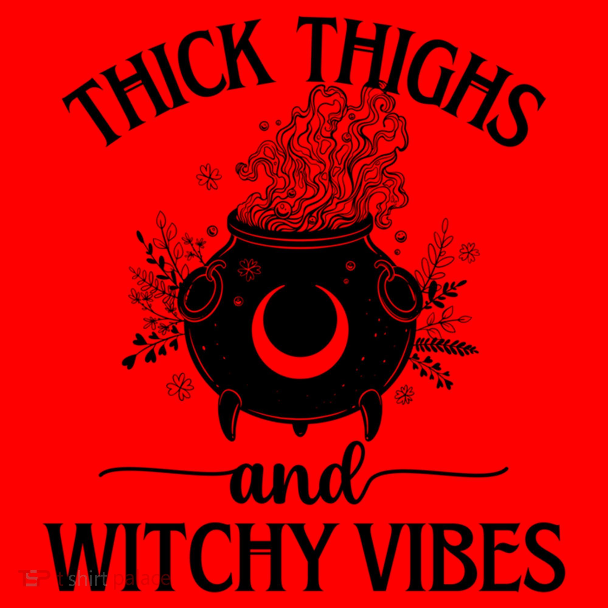 Thick Thighs And Witchy Vibes Halloween Cute Gift Santa Hat