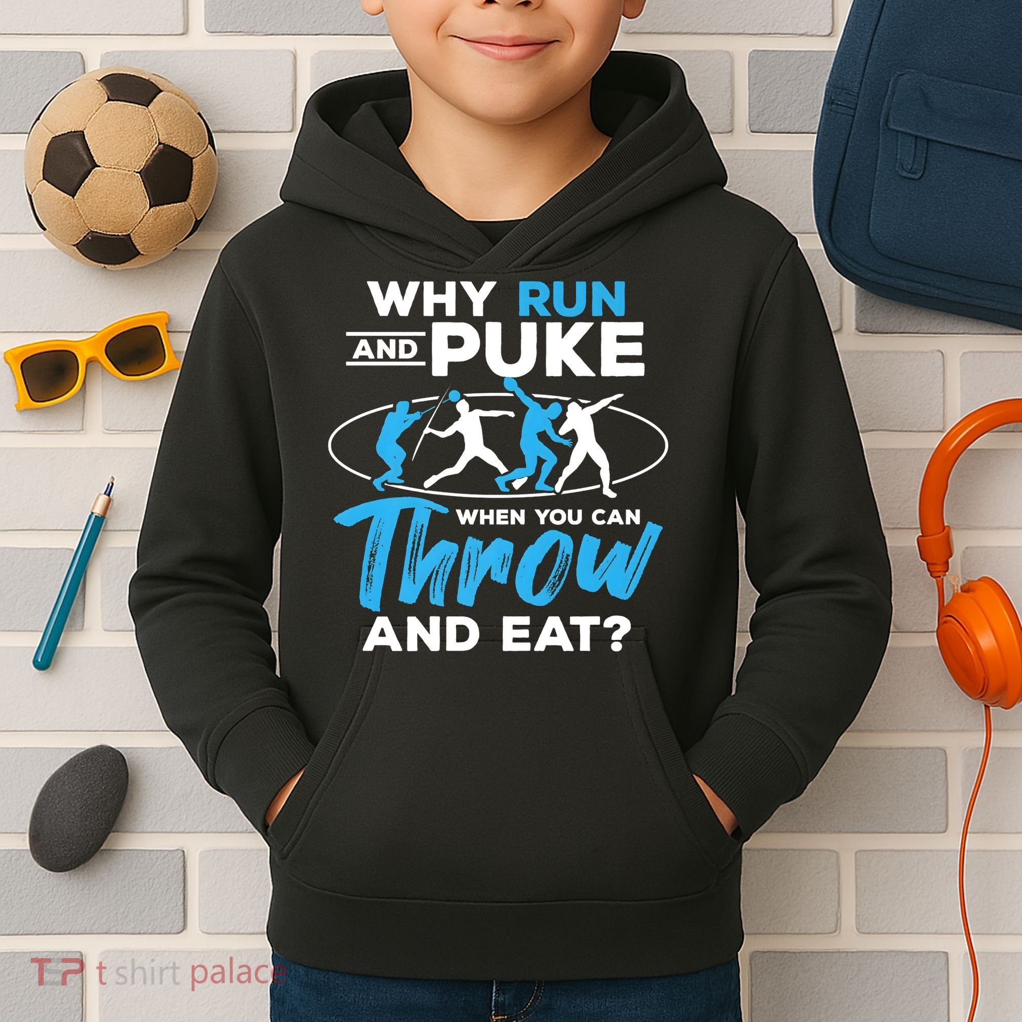 Throwing Track And Field Why Run And Puke Thrower Kids Hoodie