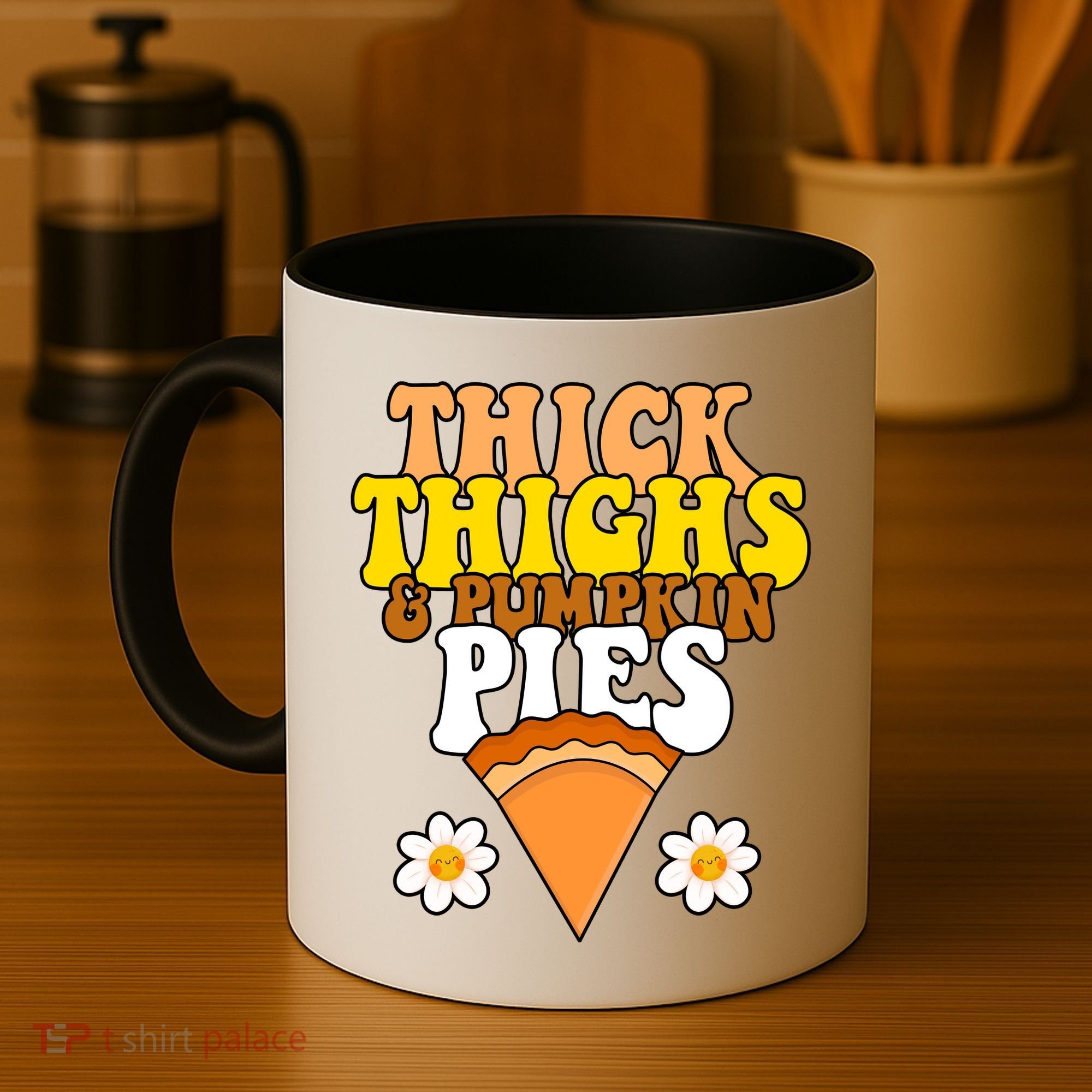 Thick Thighs And Pumpkin Pies Cute Thanksgiving Coffee Mug
