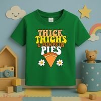 Thick Thighs And Pumpkin Pies Cute Thanksgiving Toddler T-Shirt thumb 3