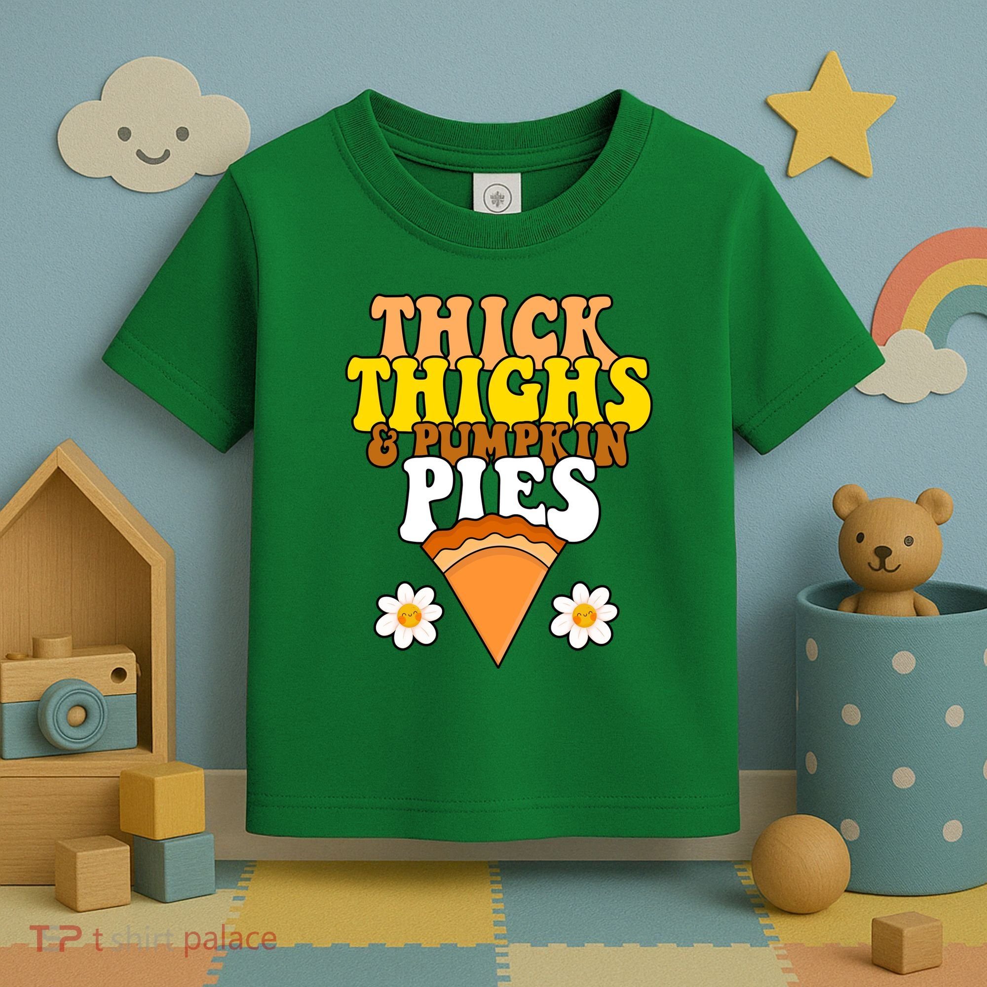 Thick Thighs And Pumpkin Pies Cute Thanksgiving Toddler T-Shirt