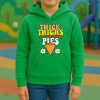Thick Thighs And Pumpkin Pies Cute Thanksgiving Kids Hoodie thumb 3