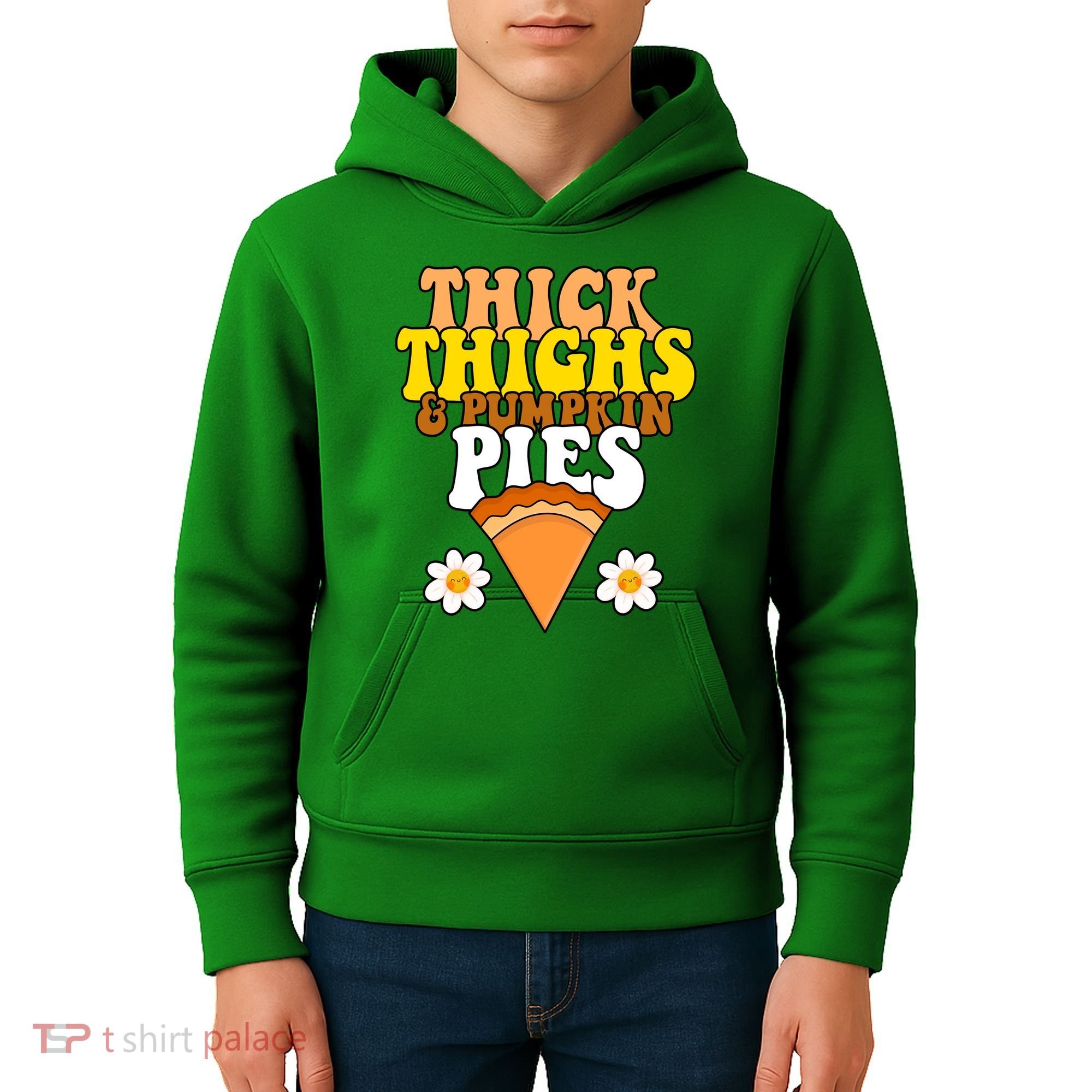 Thick Thighs And Pumpkin Pies Cute Thanksgiving Kids Hoodie