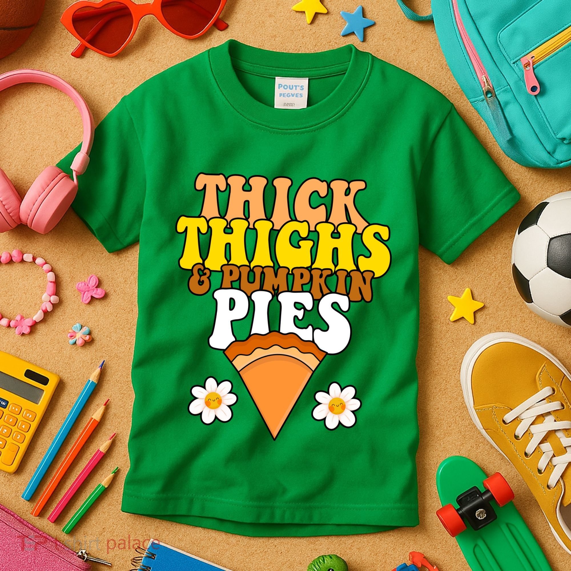 Thick Thighs And Pumpkin Pies Cute Thanksgiving Kids T-Shirt