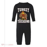 Thanksgiving Turkey And Touchdowns Retro Football Infant Fleece One Piece thumb 0