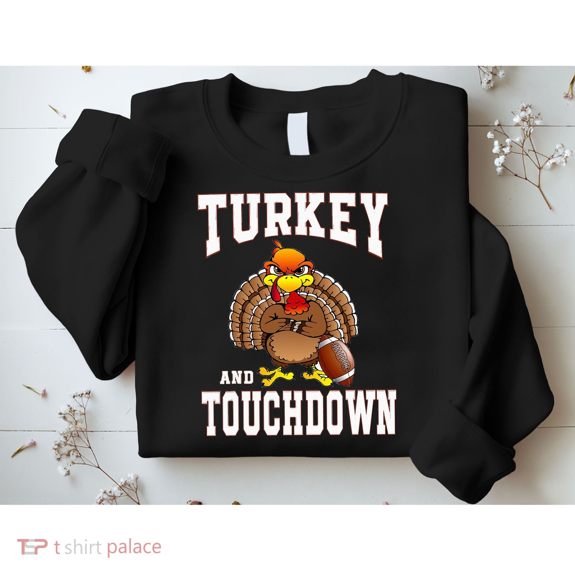 Thanksgiving Turkey And Touchdowns Retro Football Sweatshirt