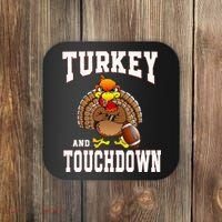 Thanksgiving Turkey And Touchdowns Retro Football Coaster thumb 0