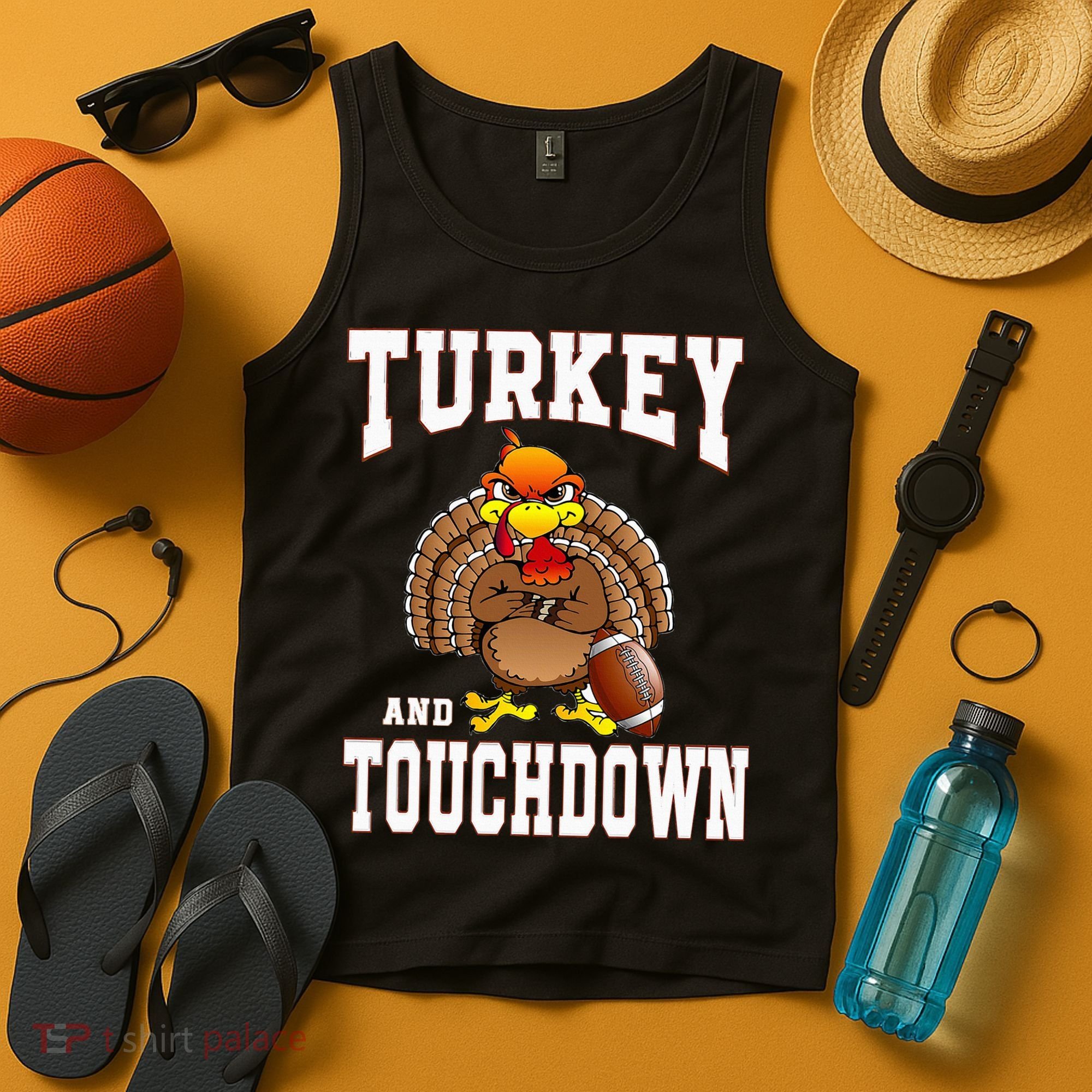 Thanksgiving Turkey And Touchdowns Retro Football Tank Top