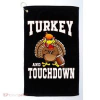 Thanksgiving Turkey And Touchdowns Retro Football Golf Towel thumb 0