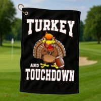 Thanksgiving Turkey And Touchdowns Retro Football Golf Towel thumb 1