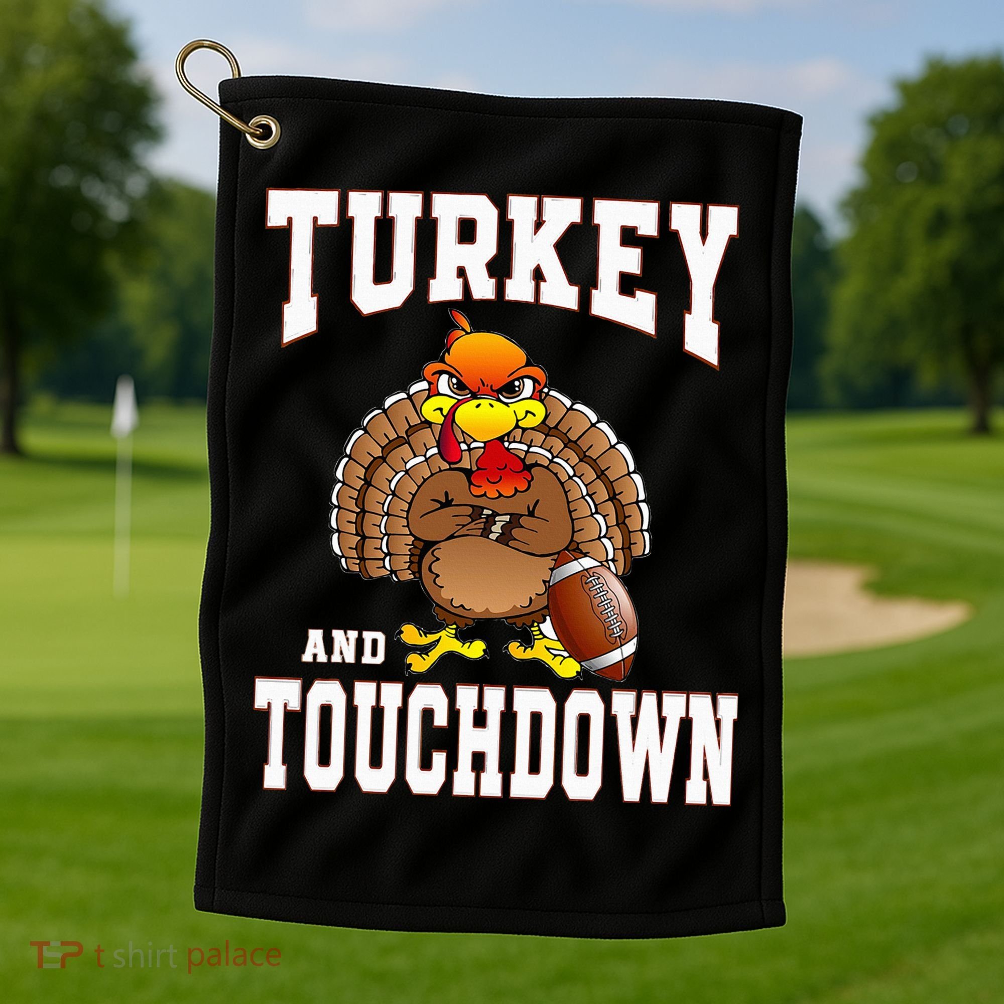 Thanksgiving Turkey And Touchdowns Retro Football Golf Towel