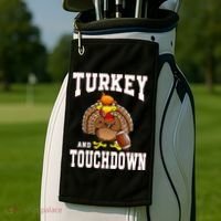 Thanksgiving Turkey And Touchdowns Retro Football Golf Towel thumb 2