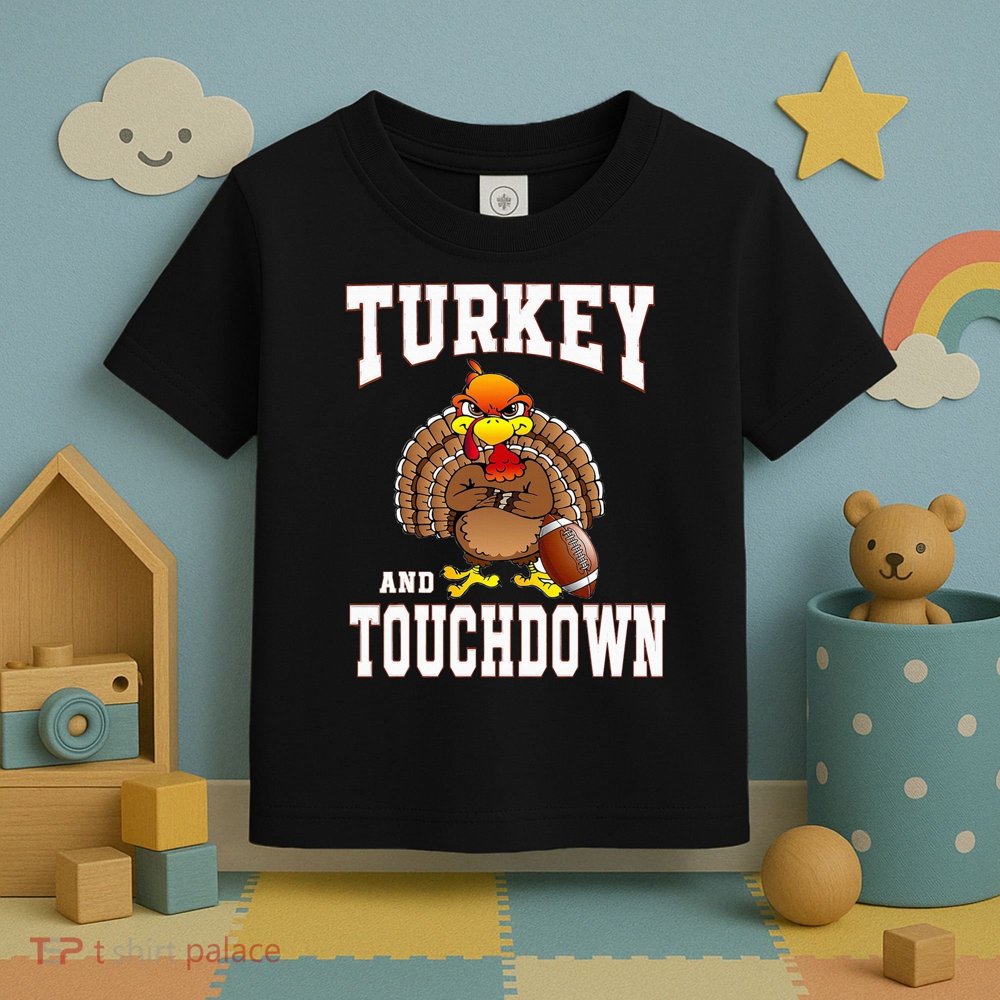 Thanksgiving Turkey And Touchdowns Retro Football Toddler T-Shirt