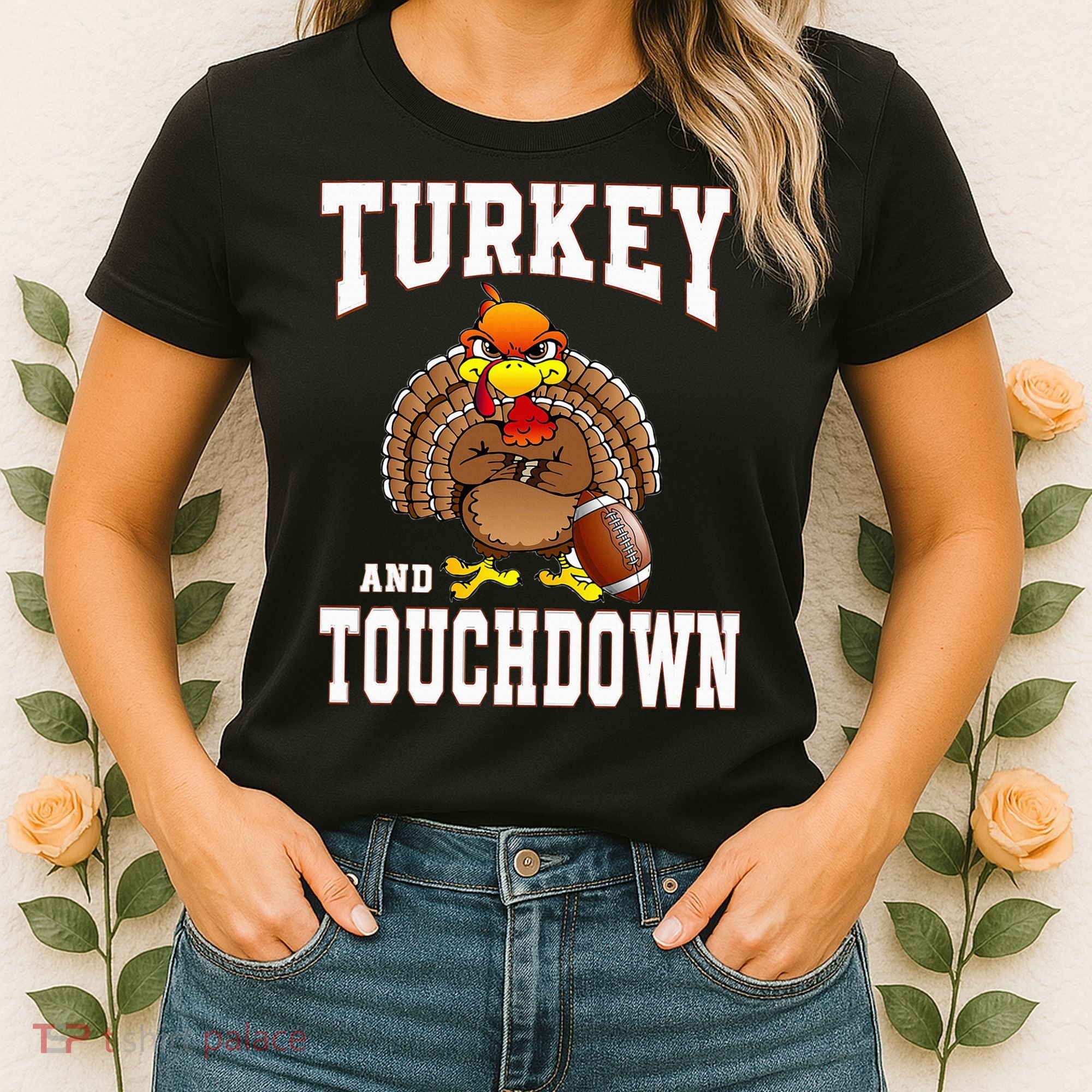 Thanksgiving Turkey And Touchdowns Retro Football Women's T-Shirt