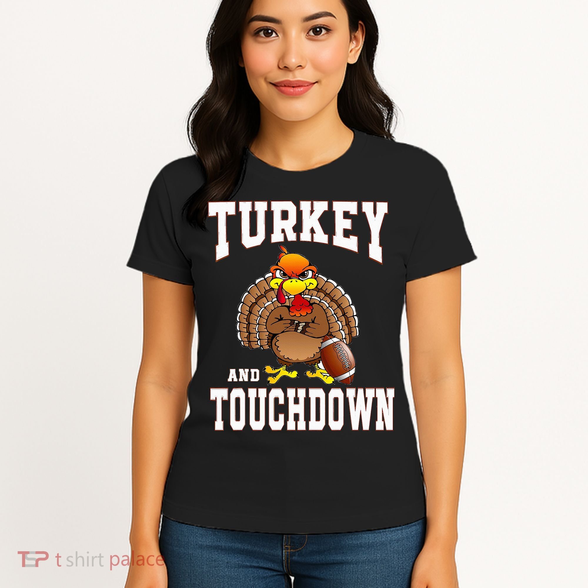Thanksgiving Turkey And Touchdowns Retro Football Women's T-Shirt