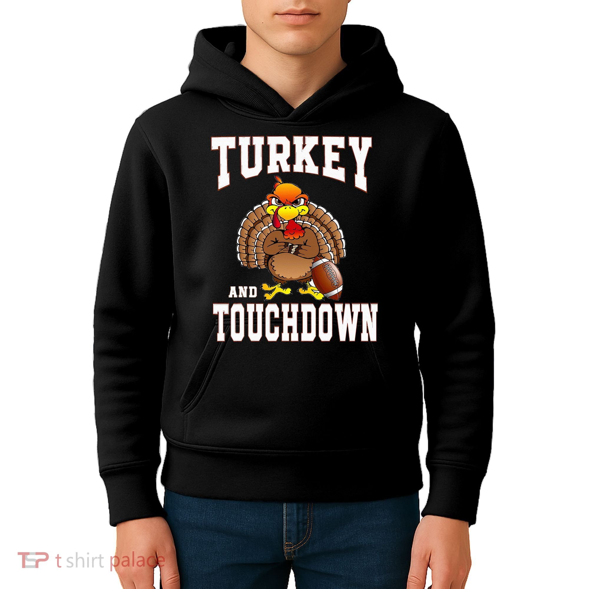 Thanksgiving Turkey And Touchdowns Retro Football Kids Hoodie